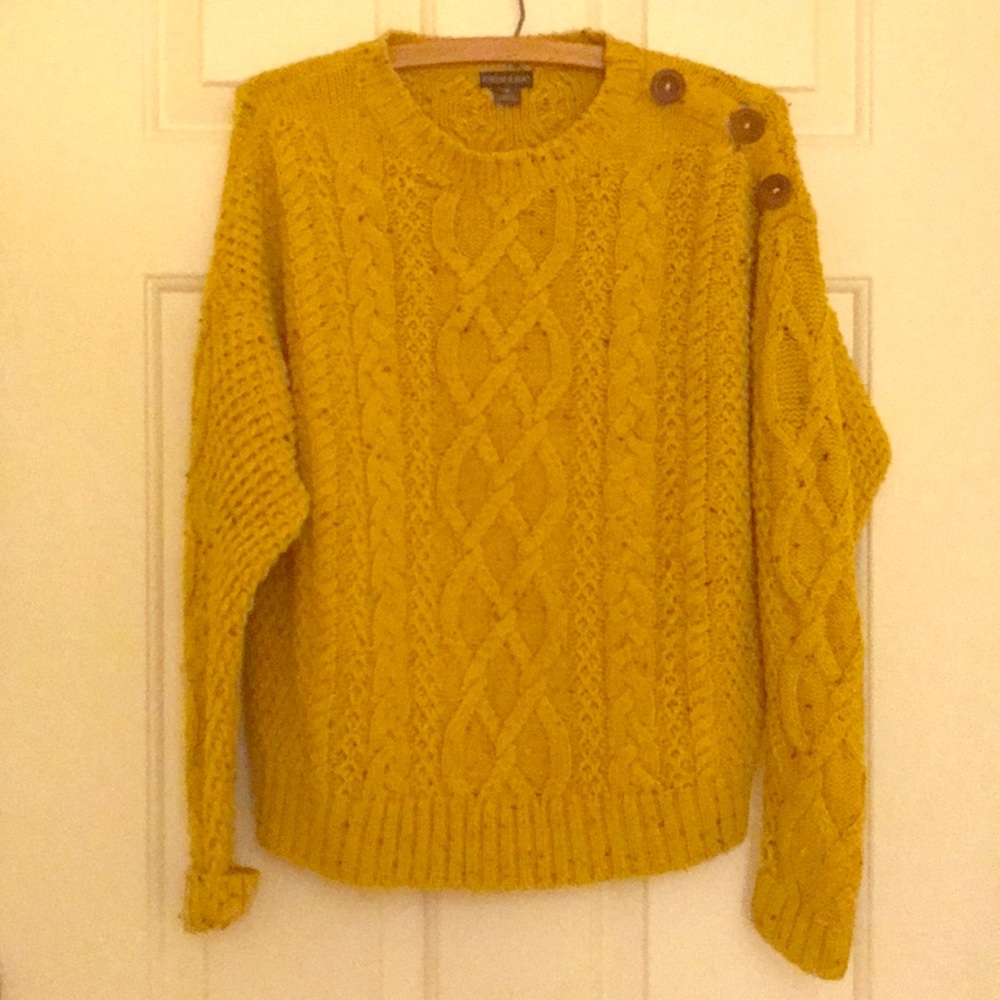 Primary Yellow Sweater with Wooden Buttons